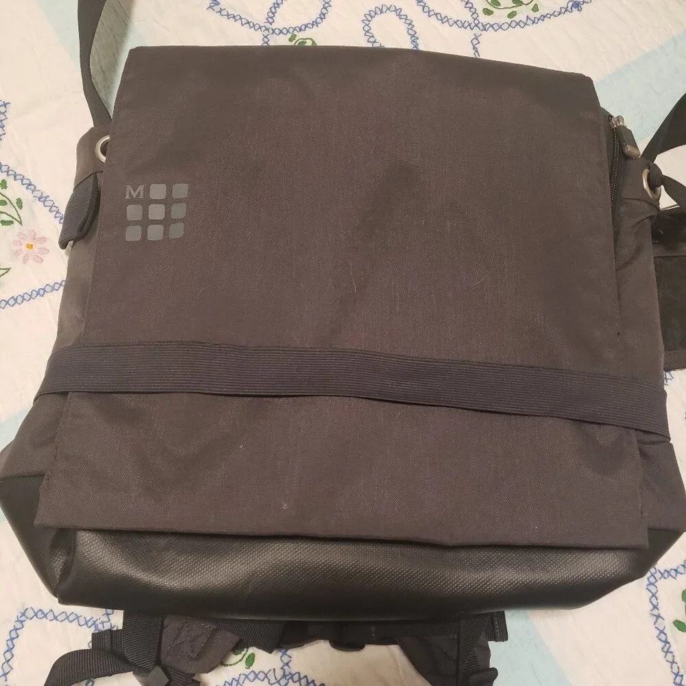 Moleskine Messenger Backpack Computer Bag. Black with Blue and Green Interior